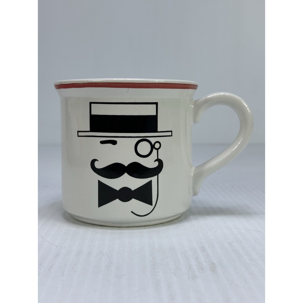 Vintage Ceramic Mans Face Mustache Mug Coffee Top Hat Bow Tie White